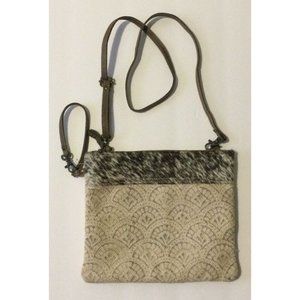 Myra Bag Crossbody Cowhide Trim Gray Print Fabric